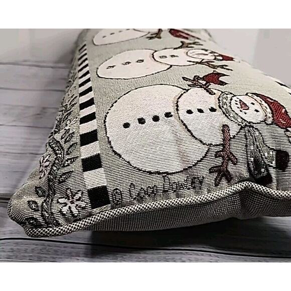 Coco Dowley Tapestry Snowman Winter Christmas Pillow In Excellent Condition - Picture 6 of 16